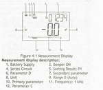 LCR Meter - Test Frequencies: 100Hz, 120Hz, 1KHz Test Parameters: L/Q, C/D, R/Q, Z/Q - Kelvin Test Clip Leads and DC Adapter Included