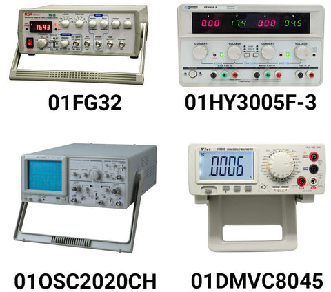 RSR 4-In-1 Instrumenta Lab Bench Setup - 3MHz Function Generator, DC Triple Output Power Supply, 20MHz Analog Oscilloscope & Bench Multimeter