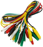 10 Piece Set of Alligator Test Leads, 20" Long, 5 Colors (Red, Black, Yellow, White, Green)