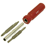 4-in-1 Quick Change Screwdriver: #1 and #2 Phillips, 3/16 and 5/16 Slotted