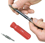 4-in-1 Quick Change Screwdriver: #1 and #2 Phillips, 3/16 and 5/16 Slotted