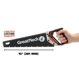 GreatNeck 15 Inch Aggressive Tooth Handsaw, Aluminum Frame, Wood Saw, Branch Cutter, PVC Cutter, Tree Saw, Handsaw for Wood, Hand Saw for Trees (74003)