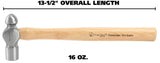 GreatNeck 16 Ounce Hickory Ball Peen Hammer, Auto Body Hammer, Wood Handle Hammer, Sheet Metal Hammer (BP16)