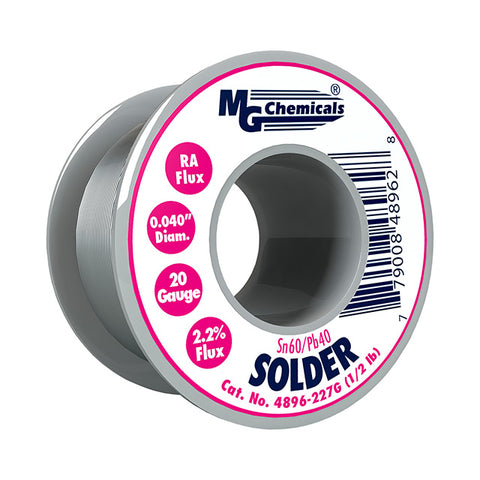 Leaded Rosin Activated (RA) Wire Solder Sn60Pb40 (60/40) 18 AWG, 19 SWG Spool, 8 oz (227g), 1/2 lb