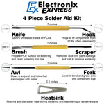 Solder Aid Kit - Includes Brush, Scraper, Knife, Hook, Awl, Fork, and Heatsink - Useful Tools for Surface Preparation, Soldering, and Desoldering