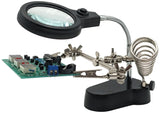 Helping Hand Project Holder with Flexible 2.5x Magnifying Glass, LED Lights, and Soldering Iron Holder