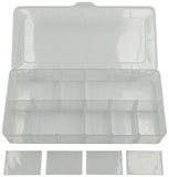 Clear Component Storage Box with Lid, Removable Dividers, 2 to 12 Divisions, 10" x 4⅞" x 1⅝"