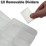 Clear Component Storage Box with Lid, Removable Dividers, 2 to 12 Divisions, 10" x 4⅞" x 1⅝"