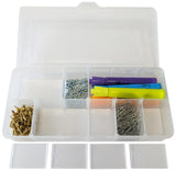 Clear Component Storage Box with Lid, Removable Dividers, 2 to 12 Divisions, 10" x 4⅞" x 1⅝"