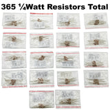 365 Piece Resistor Kit 1/4 Watt in Compartmentalized Cardboard Storage Box - Wide Variety of Values