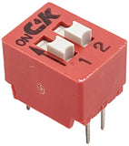 DIP Switch with 2 Switches, 4-Pin, SPST, Red Color, 7.1mm x 9.7mm x 7.5mm