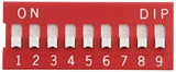 DIP Switch with 9 Switches, 18-Pin, SPST, Red Color, 24.3mm x 9.9mm x 5.3mm