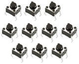 10 Pack 6mm Square Tactile Momentary Switch, Button Height 1.5mm