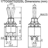 Mini DPDT Toggle Switch ON-ON with 6-Pin Solder Lug Termination, 6A @ 125V AC (0.51" x 0.5" x 1.15")