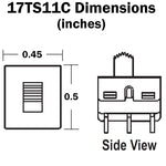 DPDT On-On Mini Slide Switch with PC Leads, 6 Pins (0.45" x 0.50")