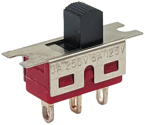 SPDT On-Off-On Mini Slide Switch with 3 Solder Lug Terminals (0.24" x 0.50")