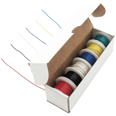 Stranded 20 Gauge Hook Up Wire Kit - Includes 6 Different Color 25 Foot Spools, Tinned Copper, PVC Insulated