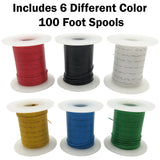 Solid 26 Gauge Hook Up Wire Kit - Includes 6 Different Color 100 Foot Spools, Tinned Copper, PVC Insulated