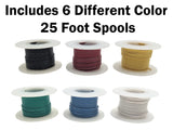 Solid 26 Gauge Hook Up Wire Kit - Includes 6 Different Color 25 Foot Spools, Tinned Copper, PVC Insulated