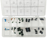 58 Piece Capacitor Assortment - Includes Disc, Mylar, and Electrolytic - Values from 4.7 pF to 2,200 µF