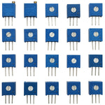 20 Piece Cermet Potentiometer Assortment - 10 Different Values 500 to 1M ohms, Vertical 3/8" Square, Top Adjust