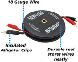 2 Wire 30 Foot Retractable Test Leads, Red and Black 18 Gauge Wire with Alligator Clips on each End, Ideal for Electrical Troubleshooting Cars, Trailers, Boats