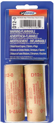 Estes D12-0 Booster Stage Model Rocket Engine Pack - Includes 2 Engines with Starters & Plugs (1565)