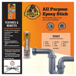 Gorilla 2 Ounce All-Purpose Epoxy Putty Stick, Dries Grey