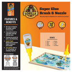 Gorilla 10 Gram Super Glue with Brush & Nozzle Applicator, Clear