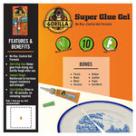 Gorilla 10 Count 3 Gram Tubes Super Glue Gel, Dries in 10-45 Seconds