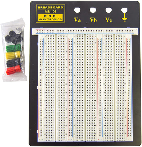 Solderless Breadboard with Aluminum Backplate (2,390 Contact Points, 4 Binding Posts), 9.4" x 7.7", Bronze Phosphorus Clip