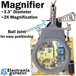 Helping Hand Project Holder with 2x Magnifier, LED Lights, Soldering Iron Holder, and Sturdy Iron Base