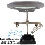 Helping Hand Project Holder with 2x Magnifier, LED Lights, Soldering Iron Holder, and Sturdy Iron Base