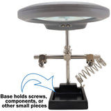 Helping Hand Project Holder with 2x Magnifier, LED Lights, Soldering Iron Holder, and Sturdy Iron Base