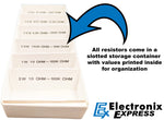 340 Piece Resistor Kit - Includes Assortment of ½ Watt, 1W, and 2W Resistors in Slotted Storage Box