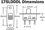 Standard DPDT Slide Switch with 6 Pin Solder Lug Termination, 1.4"×0.50"×0.68"