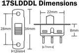 Standard DPDT Slide Switch with 6 Pin Solder Lug Termination, 1.4"×0.50"×0.68"