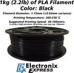 Black Color PLA 3D Printer Filament, 1.75 mm Diameter with ±0.02 mm Accuracy, 1 kg Spool (2.2 lbs)