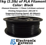 Black Color PLA 3D Printer Filament, 1.75 mm Diameter with ±0.02 mm Accuracy, 1 kg Spool (2.2 lbs)