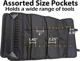 Portable 22 Pocket Tool Holder with 15 Socket Slots, Organizer Rolls into Bag with Handle, Ideal for Travel and On-Site Jobs, Measures 22" x 14" Unrolled