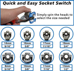 Universal Socket Wrench 48-in-1 for Standard SAE and Metric, Spline, 6 Point, 12 Point, Torx, and Square Bolts, 360 Degree Rotating Heads for use at any Angle, Hollow Shaft